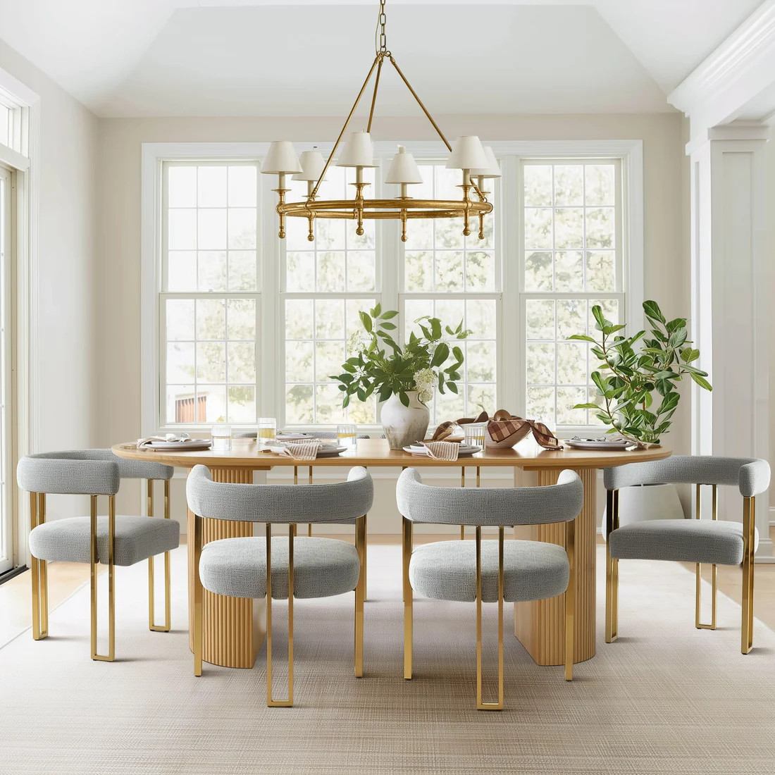 Mia 24" Modern Gold Chenille Dining Chair with Arms (Set of 6) | Pop Maison