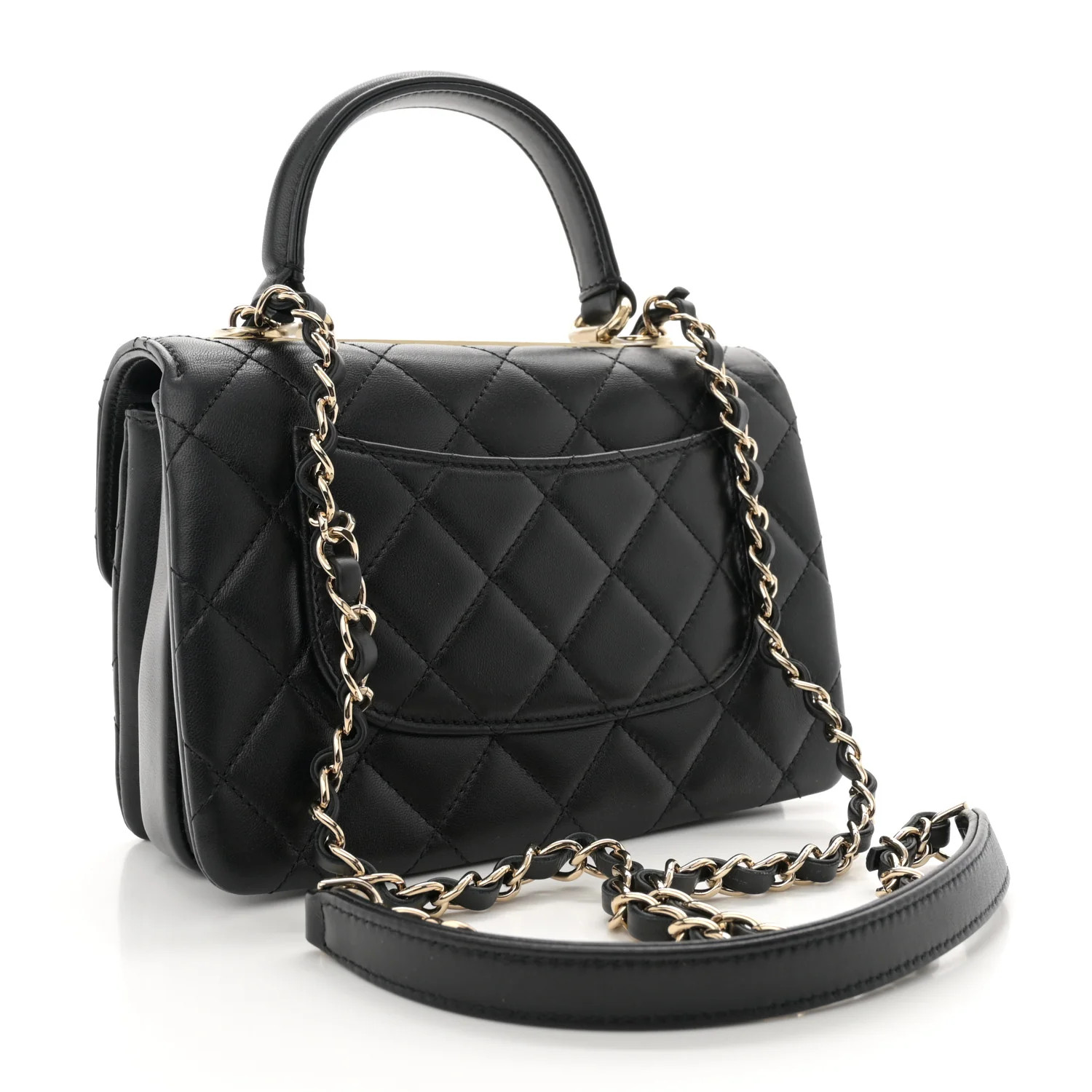 Lambskin Quilted Mini Trendy CC Dual Handle Flap Bag Black | FASHIONPHILE (US)