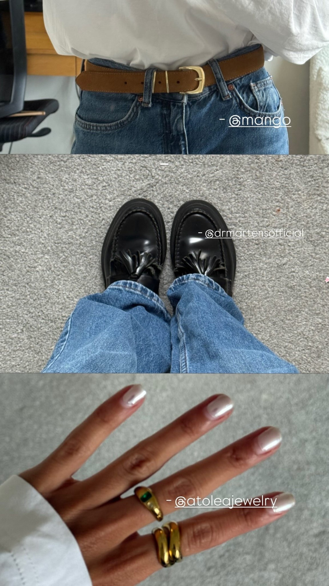 - - @mango - @drmartensofficial - @atoleajewelry