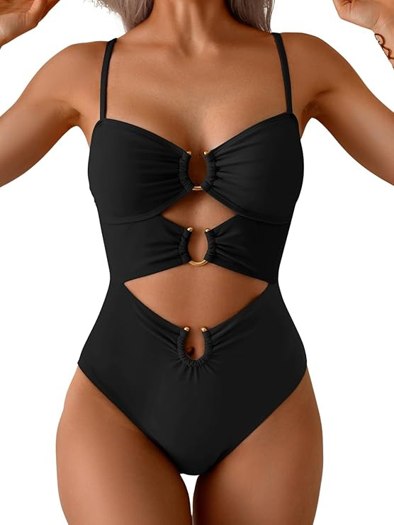 Eomenie Womens Cutout One Piece Swimsuit with Ring Linked Sexy Monokini Bathing Suit for Beach Va... | Amazon (US)