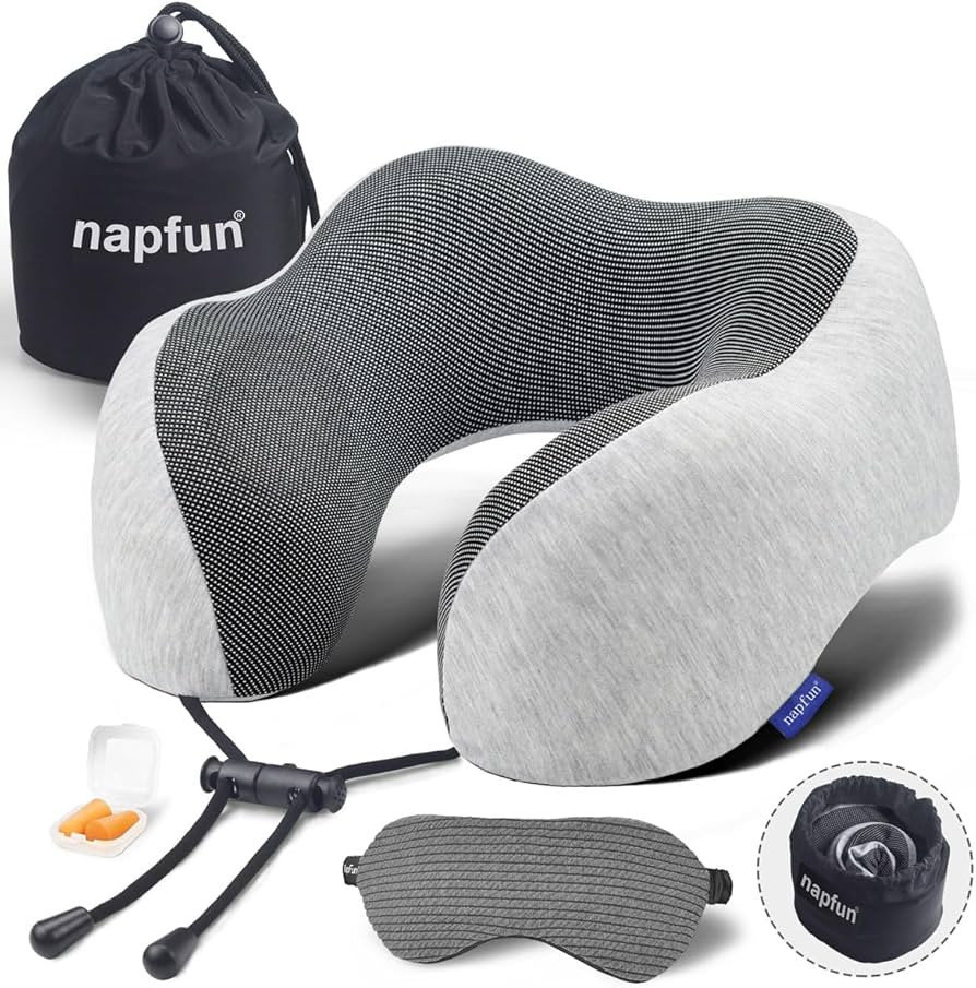 napfun Neck Pillow for Traveling, Travel Neck Pillow for Airplane 100% Pure Memory Foam Travel Pi... | Amazon (US)