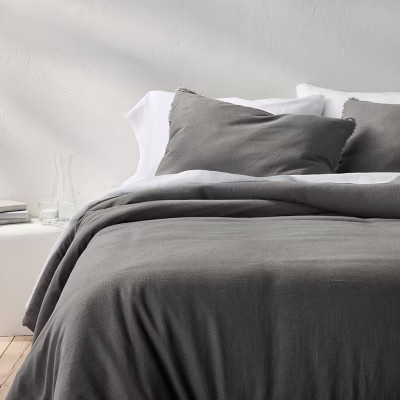 King/California Heavyweight Linen Blend Comforter & Sham Set Dark Gray - Casaluna™: Rayon & Cotton, Hidden Quilting, Zipper Closure | Target