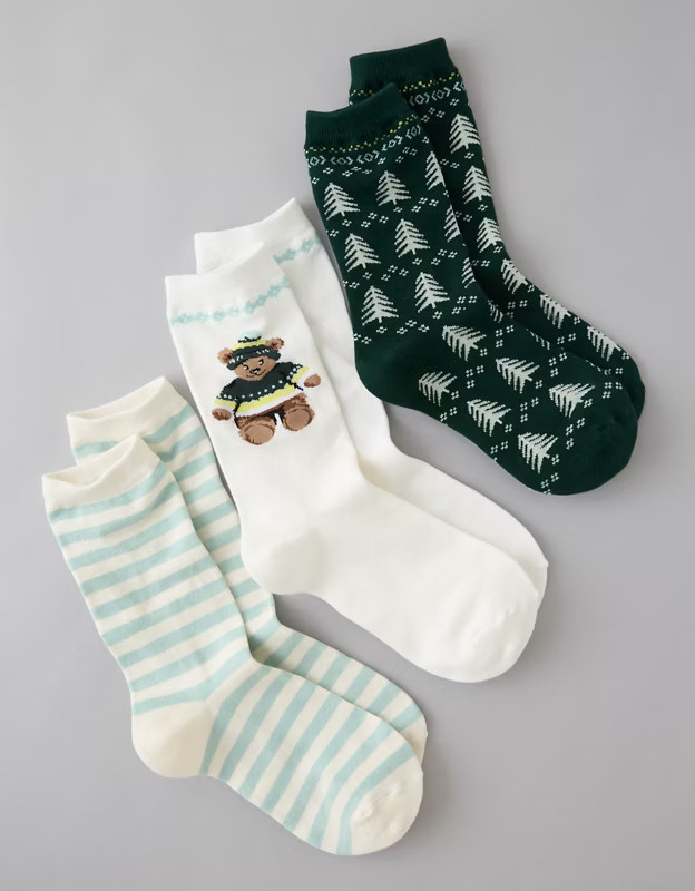 AE Holiday Crew Socks 3-Pack | American Eagle Outfitters (US & CA)