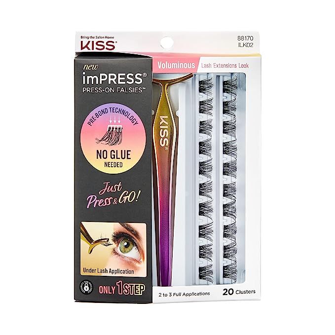 KISS imPRESS Press-On Falsies Eyelash Clusters Kit, Voluminous, Black, Fuss Free, Invisible Band,... | Amazon (US)