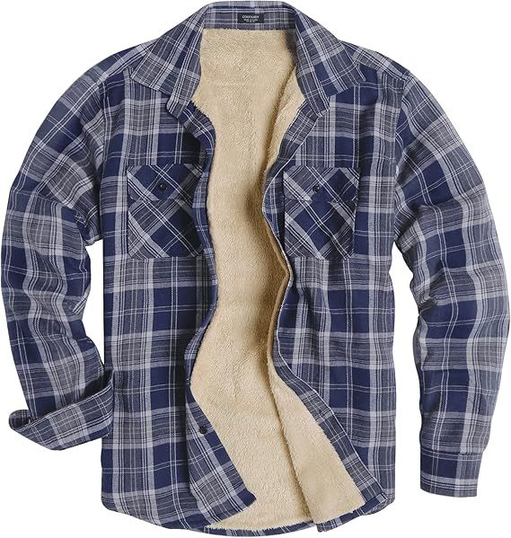 COOFANDY Men's Sherpa Lined Flannel Shirt Jacket Long Sleeve Button Up Fleece Plaid Shirts | Amazon (US)