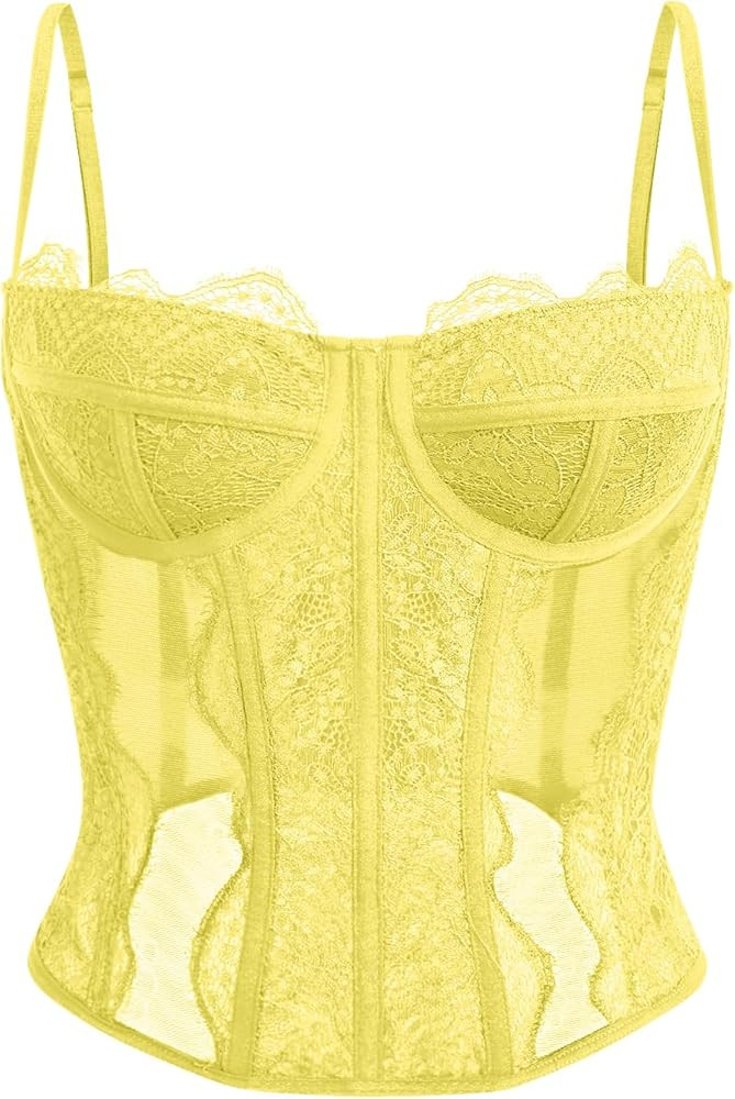 Dealmore Corset Tops For Women Going Out Lace Mesh Date Night Fall Fashion Outfits Clothes Crop C... | Amazon (US)
