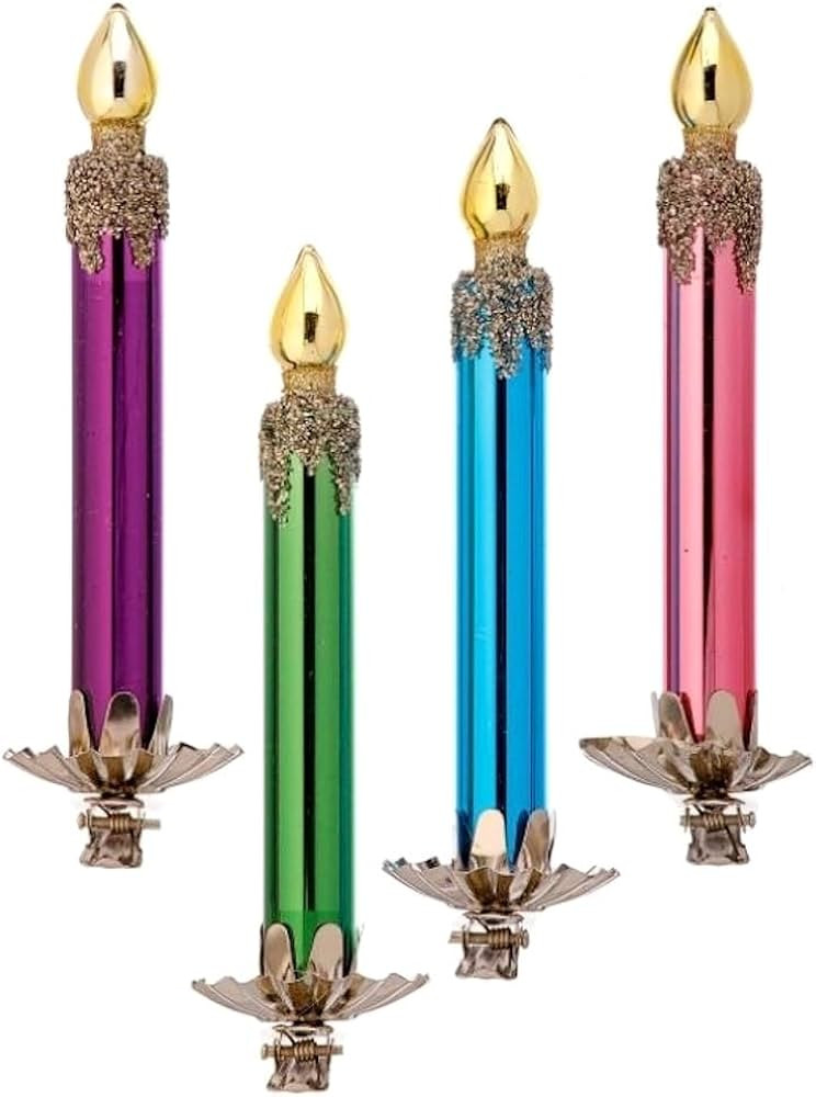 The Bridge Collection Multicolor Retro Candle Clip On Ornaments - Set of 4 - Glittery Candle Stic... | Amazon (US)