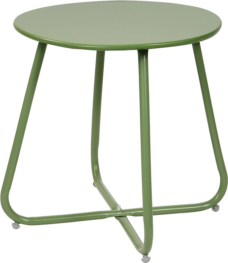 Weather Resistant Outdoor 17.5” Round End Accent Table for Bistro Balcony, Sage Green | Amazon (US)