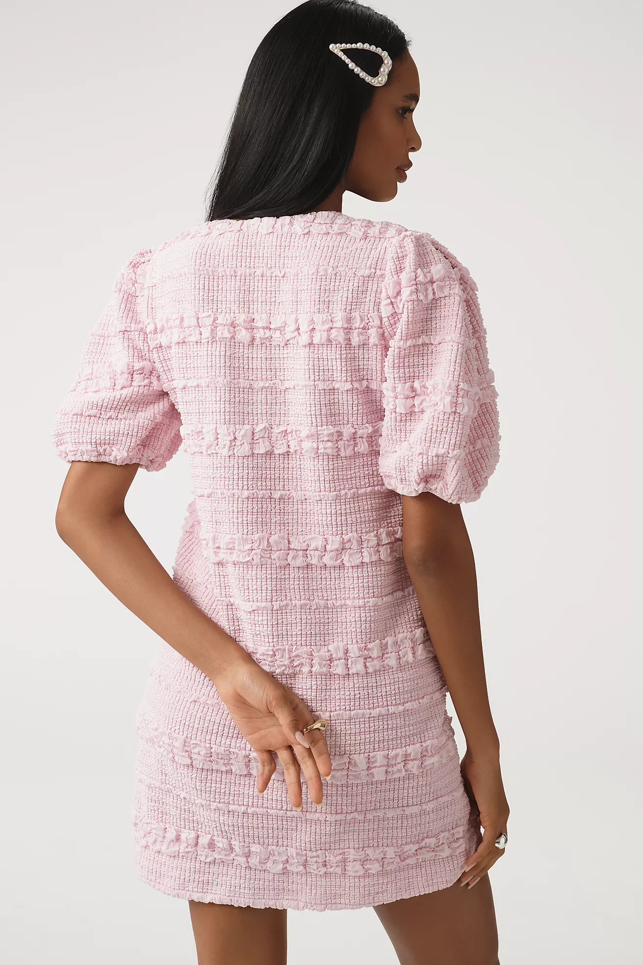 English Factory Puff-Sleeve Textured Mini Dress | Anthropologie (US)