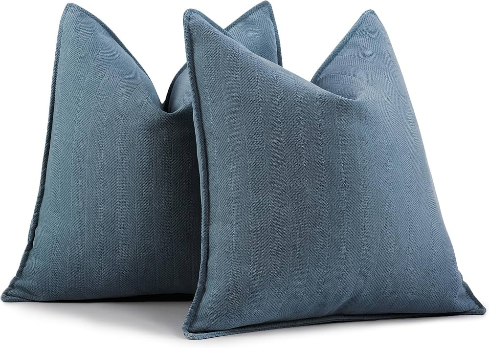 ZWJD Dusty Blue Pillow Covers 26x26 Set of 2 Chenille Throw Pillow Covers with Elegant Design Sof... | Amazon (US)