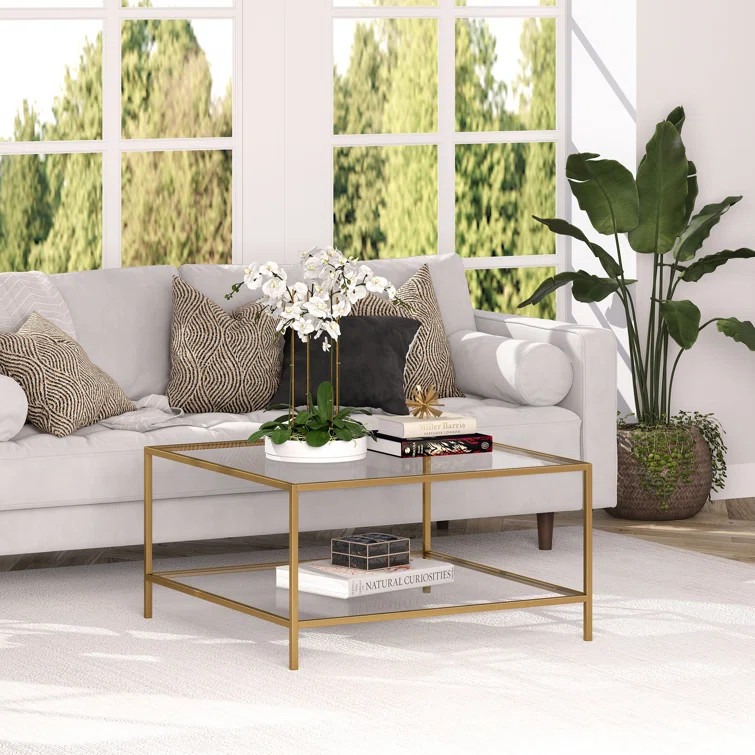 Corderia 32" Square Coffee Table With Glass Shelf | Wayfair Professional