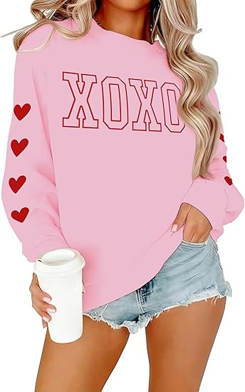 Valentines Sweatshirt for Women Love Letter Sweater Love Heart Graphic Pullover Tops | Amazon (US)