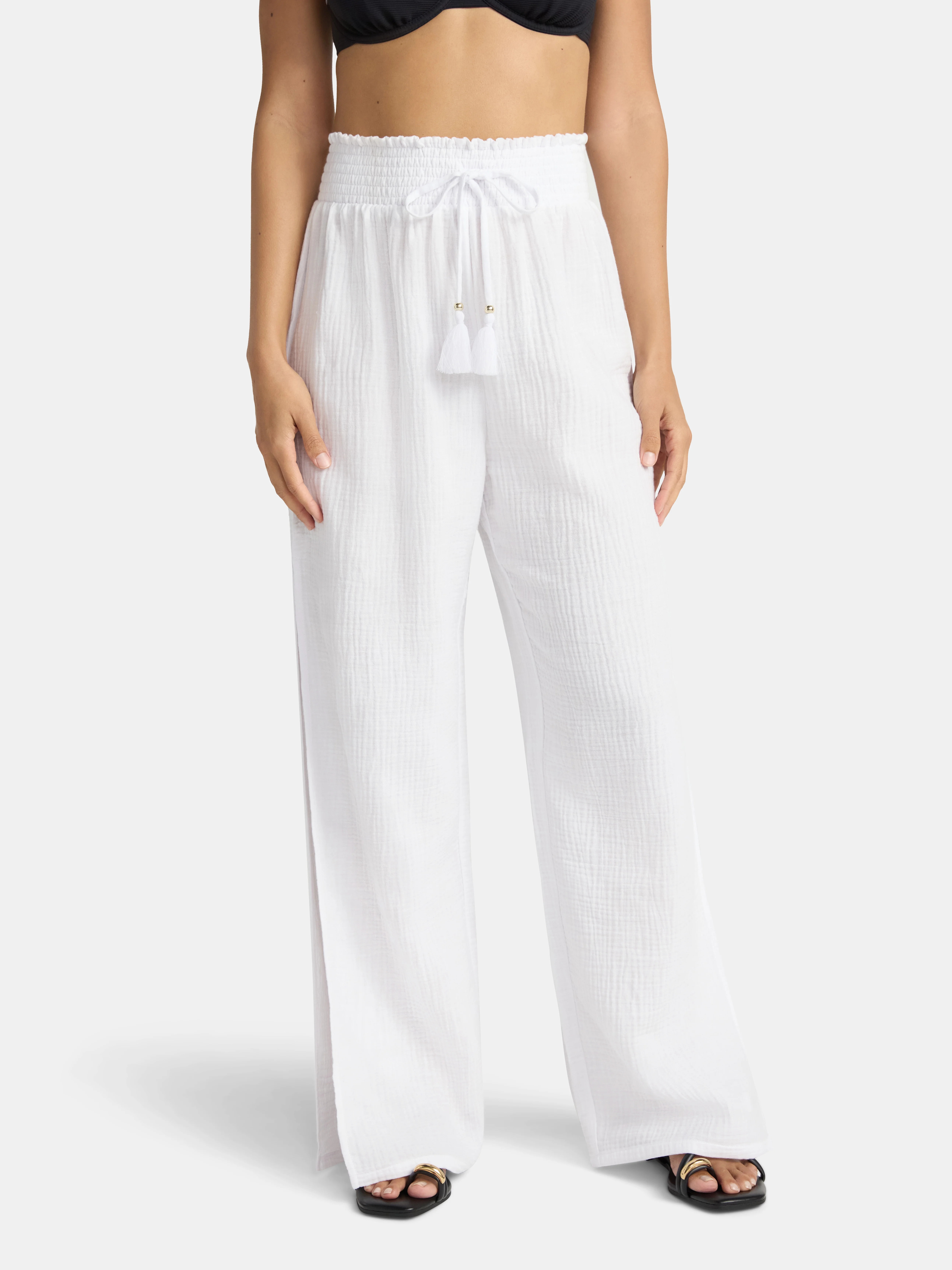 Time and Tru Women's Cotton Coverup Pants with Side Slits, Sizes XS-XL | Walmart (US)