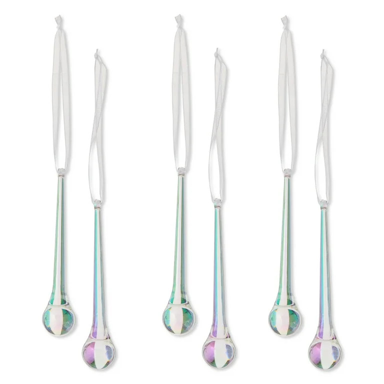 Iridescent Teardrop Mini Christmas Ornaments, 6 Count, by Holiday Time | Walmart (US)