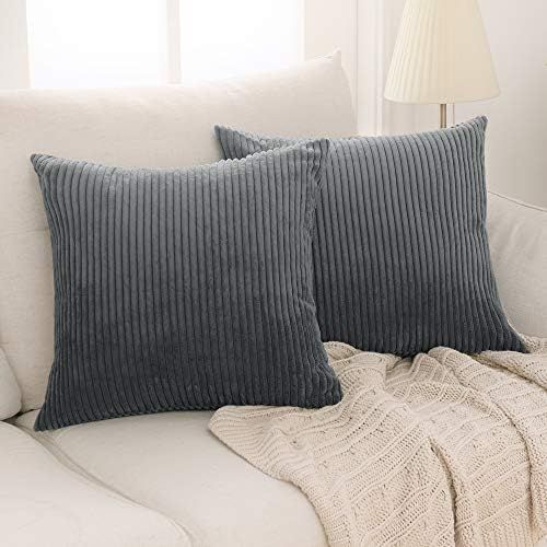 Deconovo Pack of 2 Decorative Throw Pillow Cover Solid Color Cushion Covers with Stripes Corduroy... | Amazon (US)