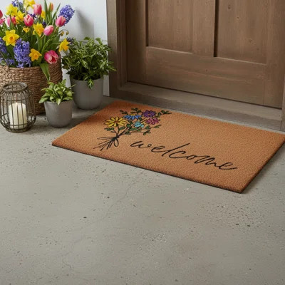 17" X 29" Brown Black And Green Floral Bouquet Welcome Outdoor Coir Door Mat | Wayfair North America
