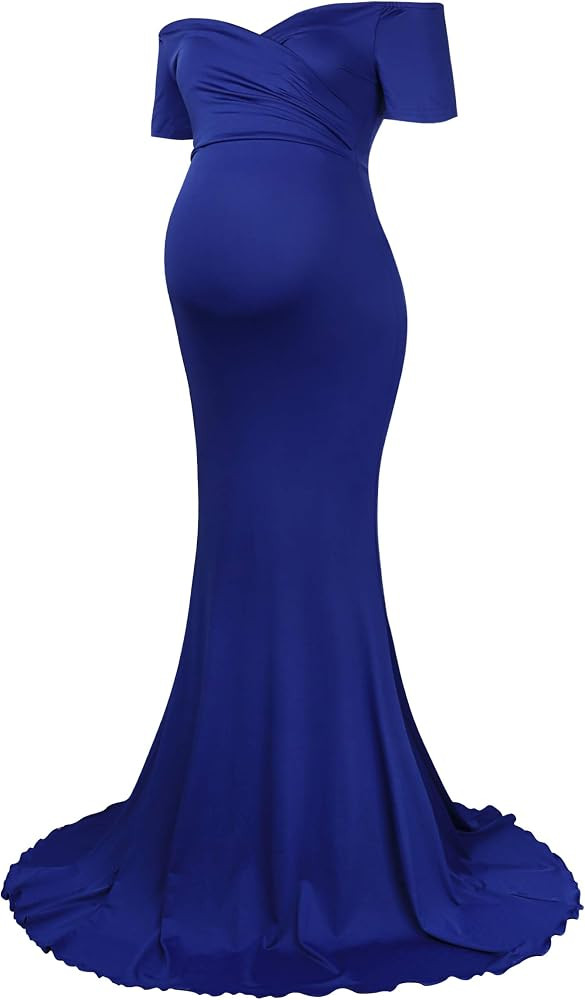 Molliya Maternity Long Dress Off Shoulder Elegant Fitted Gown Stretchy Maxi Photography Dress | Amazon (US)