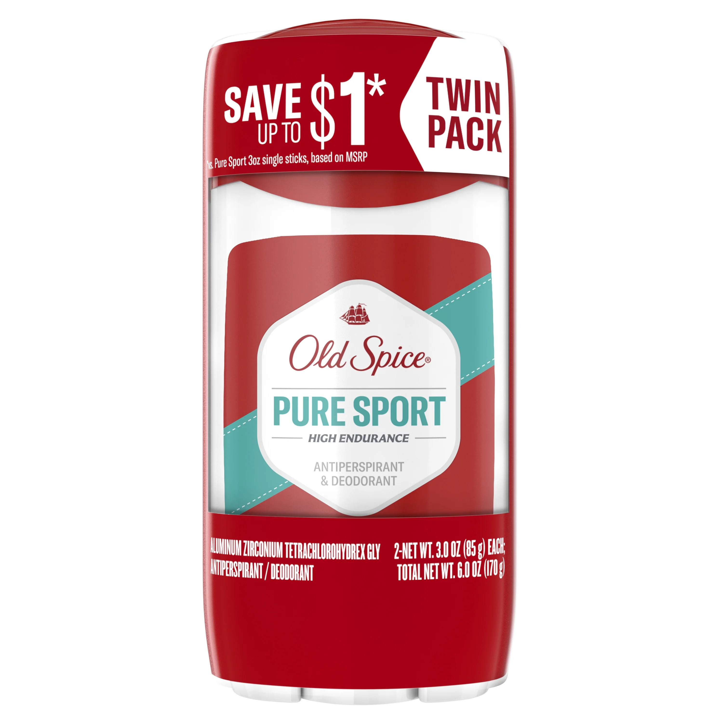 Old Spice High Endurance Anti-Perspirant Deodorant for Men, Pure Sport Scent, Twin Pack, 3.0 oz e... | Walmart (US)