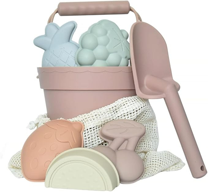 Silicone Toy Set - Eco-Friendly, Easy to Clean, 5 Sand Toy Molds, Shovel & Beach Bag - Toys for K... | Amazon (US)