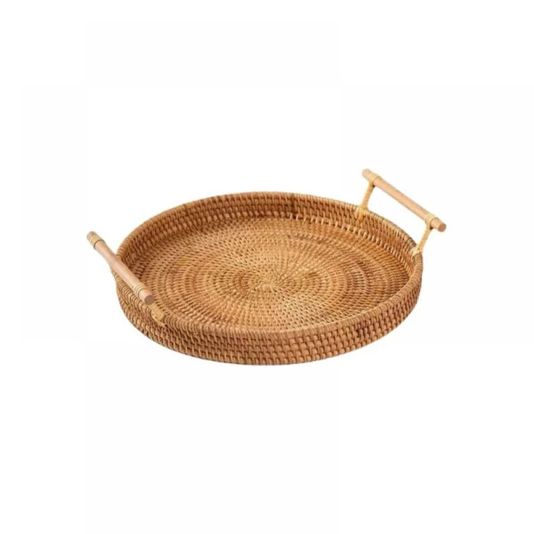 Hand Woven Rattan Serving Tray Decorative Round Rattan Storage Plate with Handles Rustic Breakfas... | Walmart (US)
