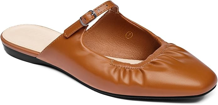 Coutgo Womens Mules Mary Jane Flats Closed Toe Pleated Slip on Shoes Dressy Casual Slides | Amazon (US)