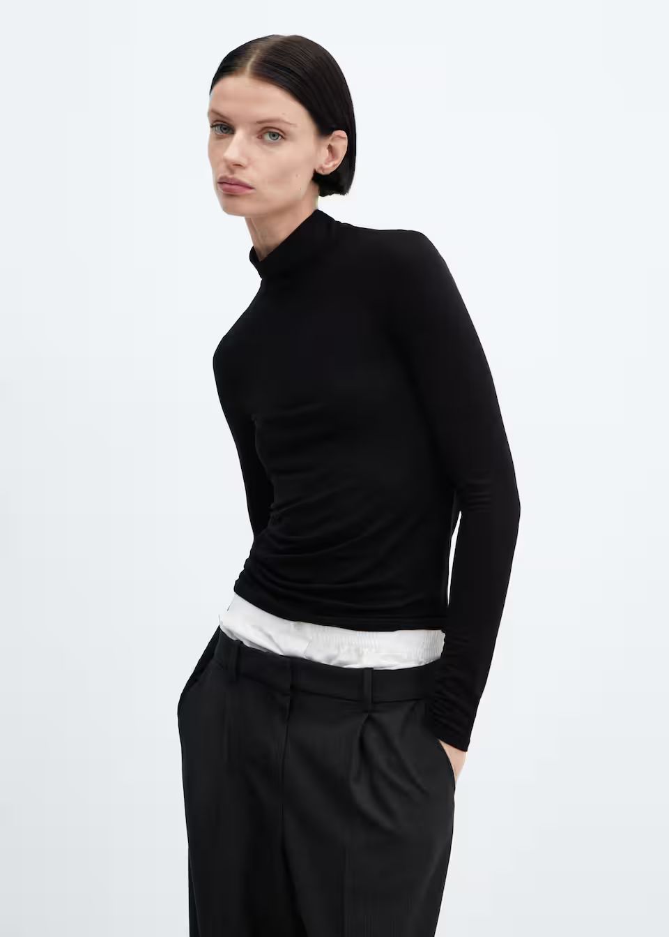 Turtleneck long-sleeved t-shirt -  Women | Mango USA | MANGO (US)