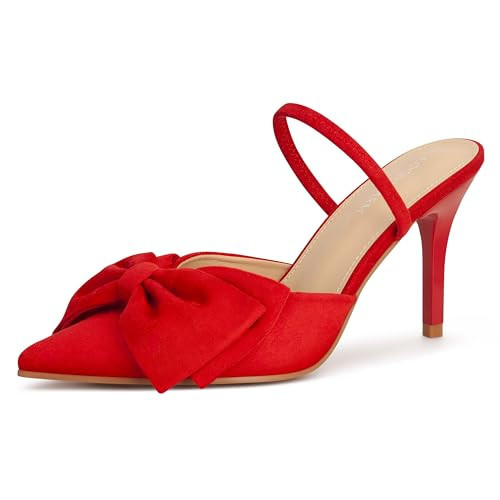 LOOPCHARM Women's Closed Pointed Toe Slingback Pumps with Big Bow Elastic Strap 3.5 Inch Stiletto Heels Dress Shoes,RED SU,7 | Amazon (US)