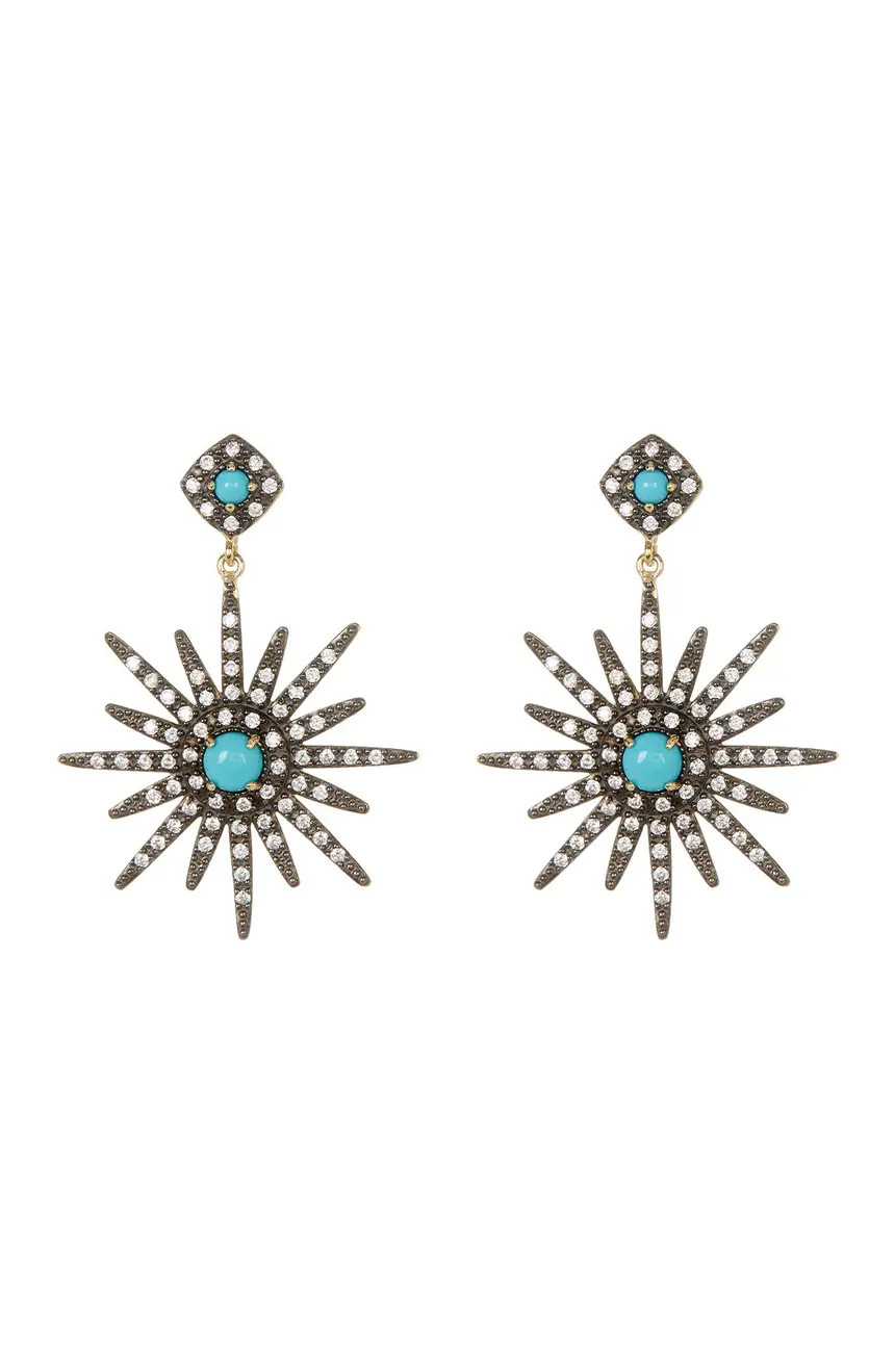 14K Yellow Gold Plated Turquoise & Swarovski Crystal Accented Starburst Earrings | Nordstrom Rack