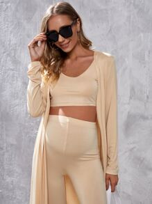 SHEIN Maternity Solid Tank Top & Leggings Set With Belt Coat | SHEIN