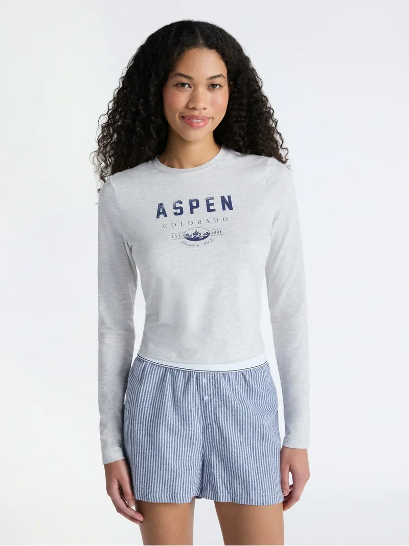 No Boundaries Baby Tee with Long Sleeves, Women’s | Walmart (US)