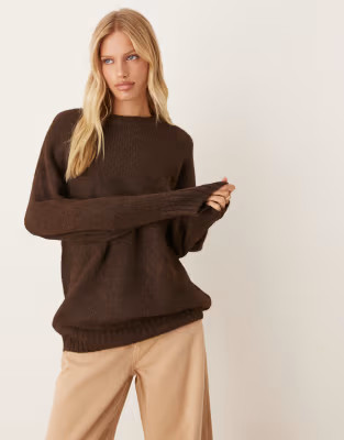 ASOS DESIGN oversized crew neck cocoon fluffy jumper in chocolate | ASOS | ASOS (Global)