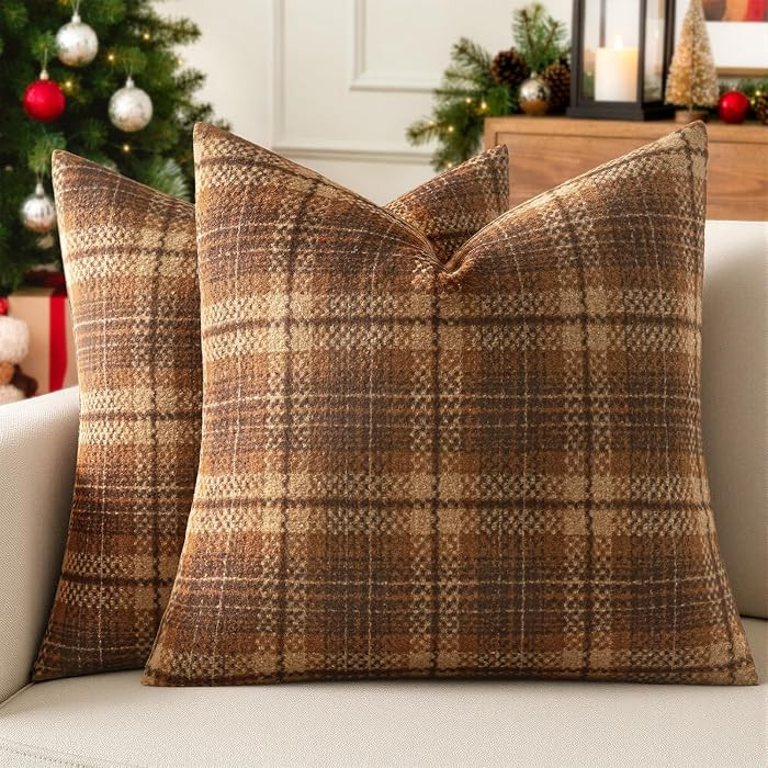 MIULEE Tartan Plaid Throw Pillow Covers Fall 18x18 Inch Brown | Amazon (US)