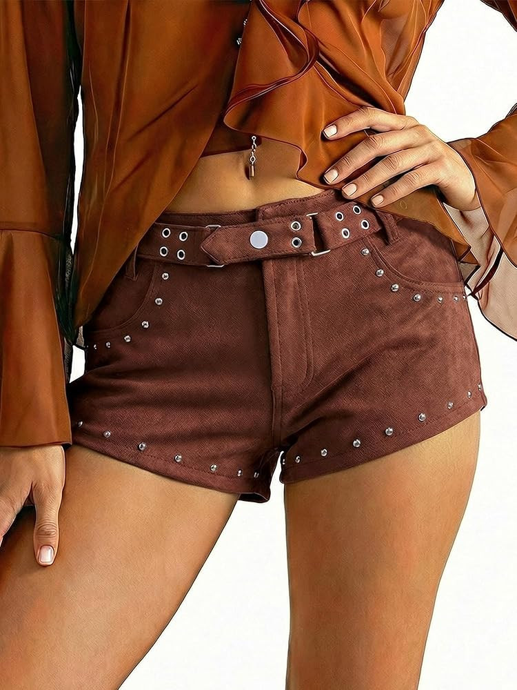 PEIHOT Women's Mid Rise Mini Shorts with Belt Fuzzy Suede Micro Shorts Y2K Country Concert Oufits... | Amazon (US)