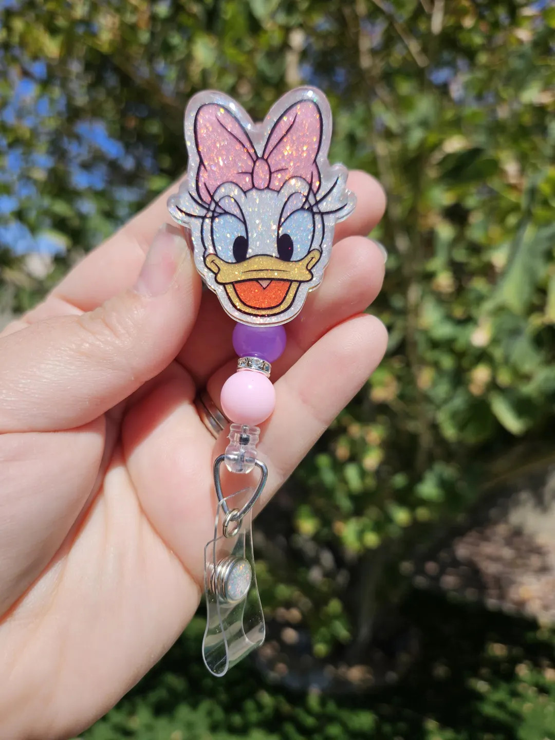 Daisy Duck Glitter Badge Reel Retractable Permanent Badge Reel Fab 6 Daisy Goofy Classics Inspire... | Etsy (US)