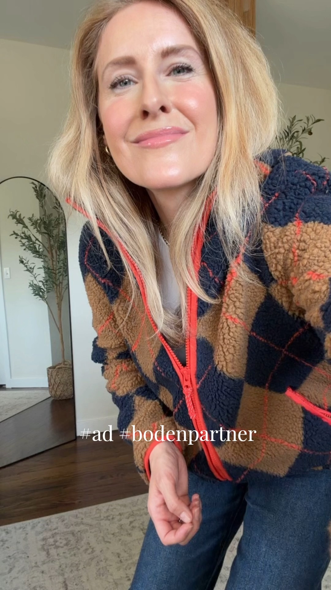 Argyle sherpa zip jacket c/o @Boden (US) , fits tts, I’m in the 6. It’s so unique and cozy! 🤎
