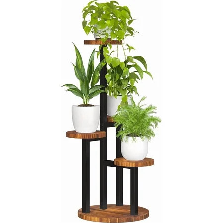 Bamworld Corner Plant Stand Indoor, 4 Tier Metal Plant Shelf for Multiple Plants, Tiered Small Round Flower Stand for Patio Garden Balcony Living Room Bedroom | Walmart (US)