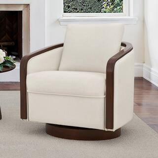 OrangeOne Dove Beige Fabric Swivel Accent Chair With Solid Wood Base Barrel Chair With Arms Set o... | The Home Depot