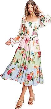 Flying Tomato Love Colette Women's Smocked Milkmaid Floral Midi Dress | Amazon (US)