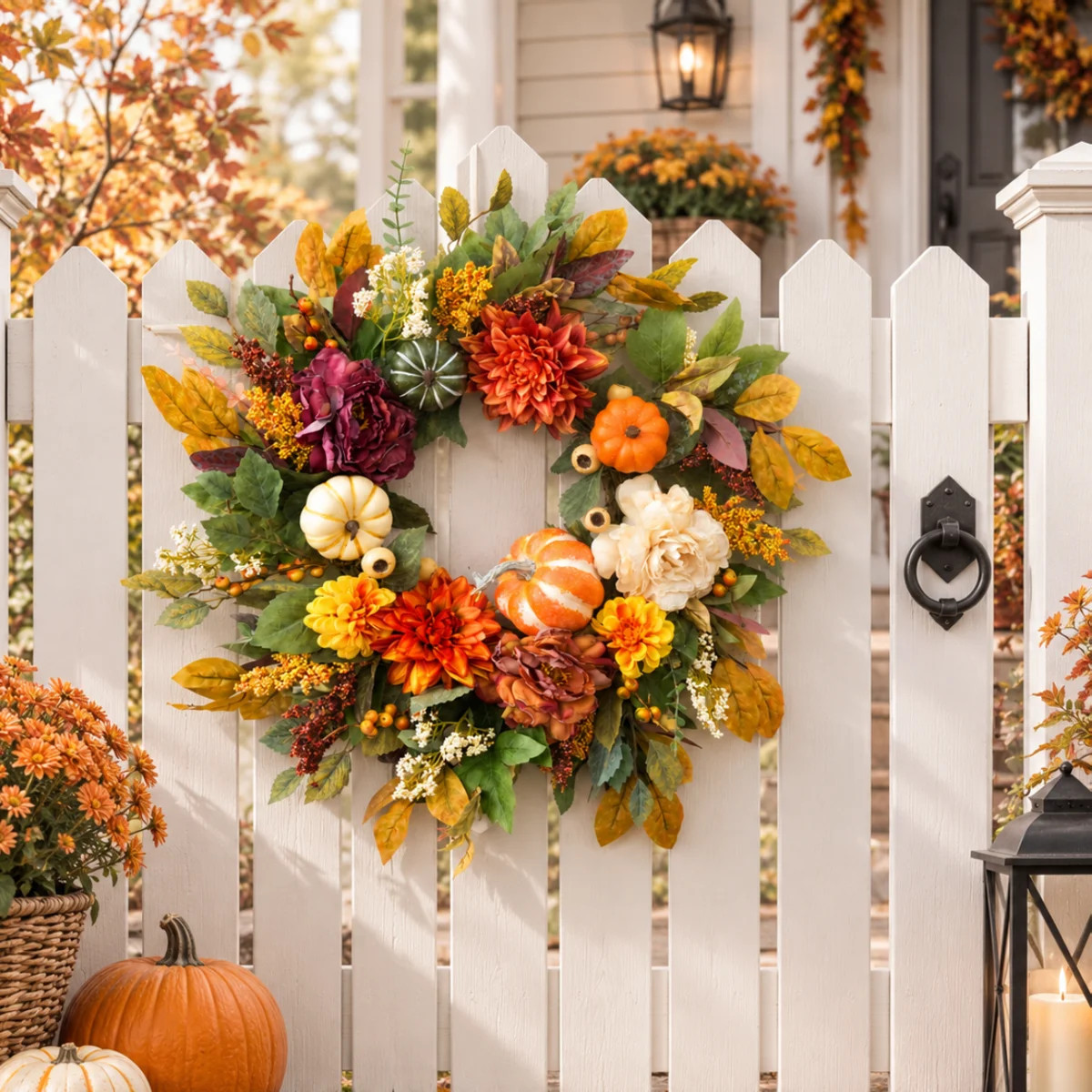 24" Fall Wreaths for Front Door Full Realistic Wreath for Thanksgiving  Day Harvest Pumpkin Wreat... | Wayfair North America