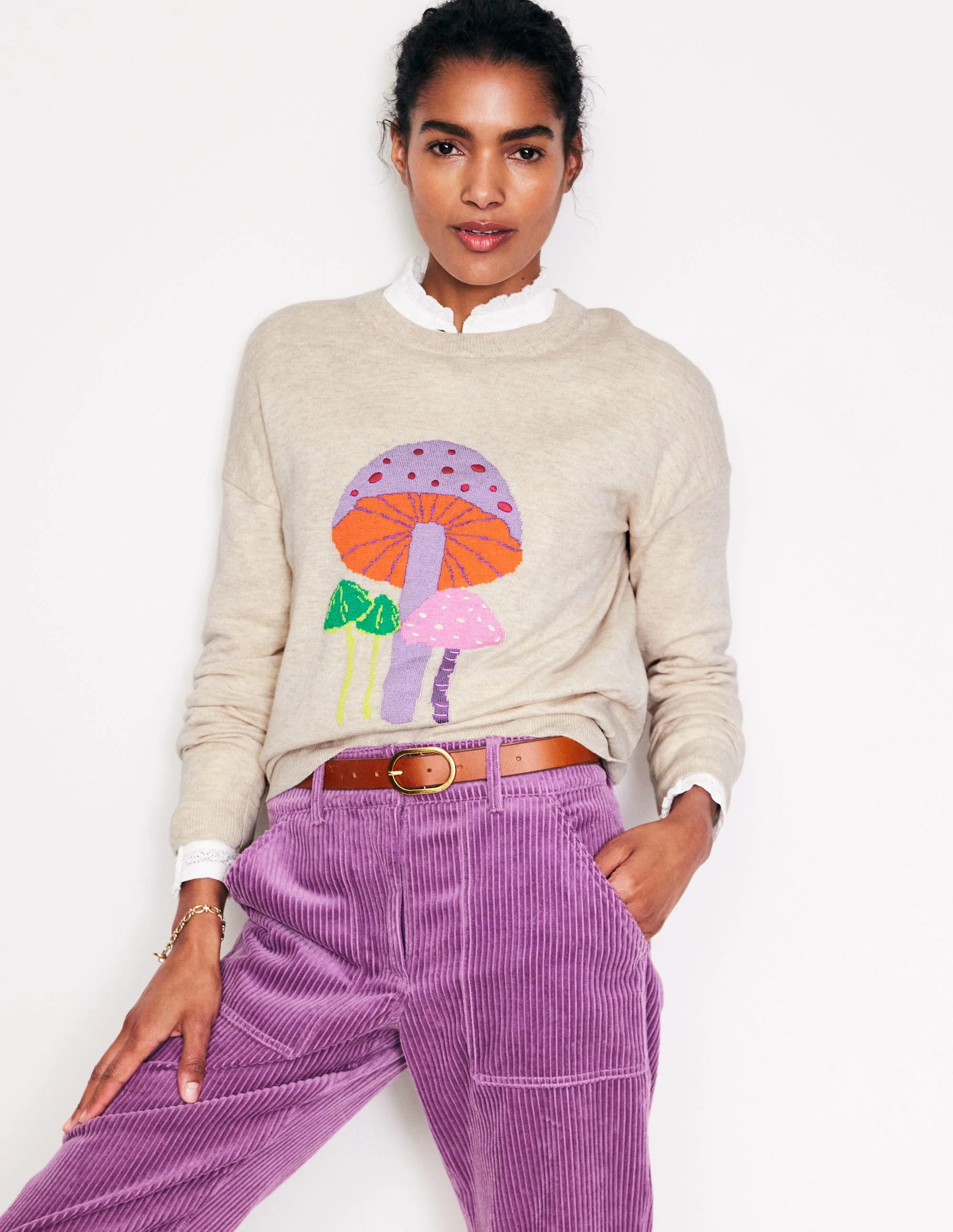 Natasha Novelty Jumper-Oatmeal, Mushrooms | Boden (US)