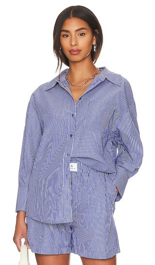Mika Shirt in Blue & White Stripe | Revolve Clothing (Global)