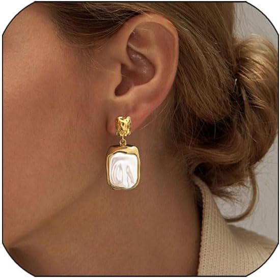 Chunky Gold Rectangle Stud Earrings For Women, Gold statement Earrings Dainty Thick Stud Earrings... | Amazon (US)