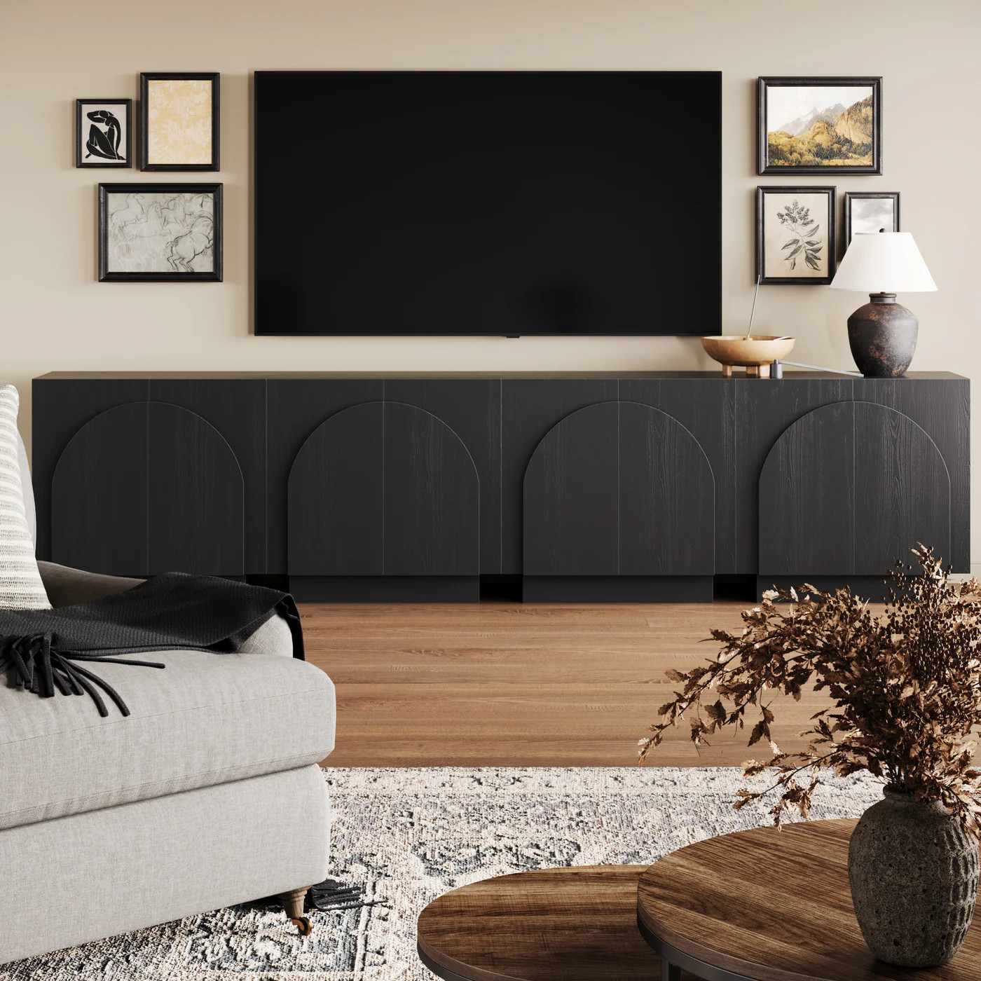 Wood Arched TV Console Stand for TVs up to 100" Black | Nathan James