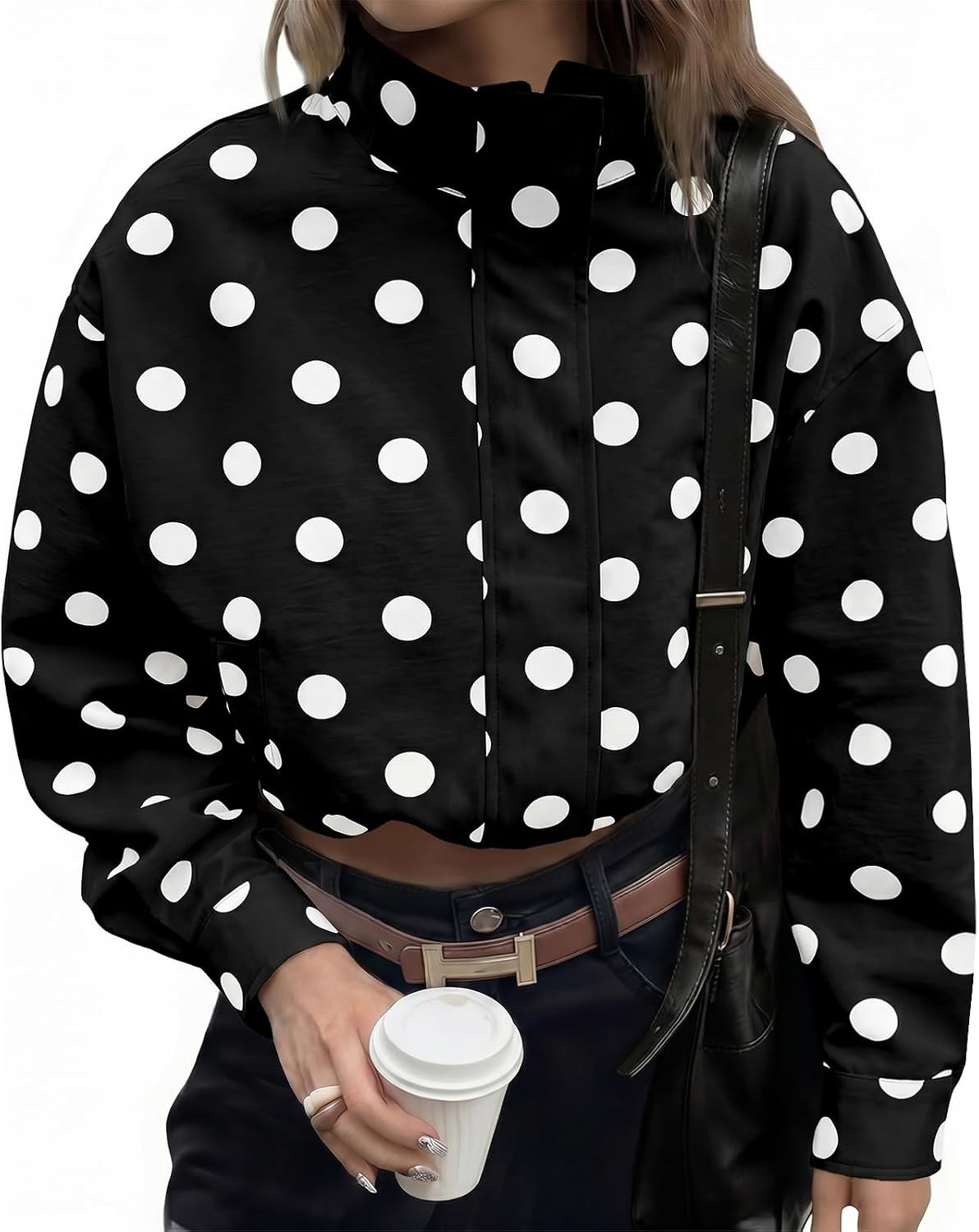 Tankaneo Womens Polka Dot Zip Up Cropped Jackets | Amazon (US)
