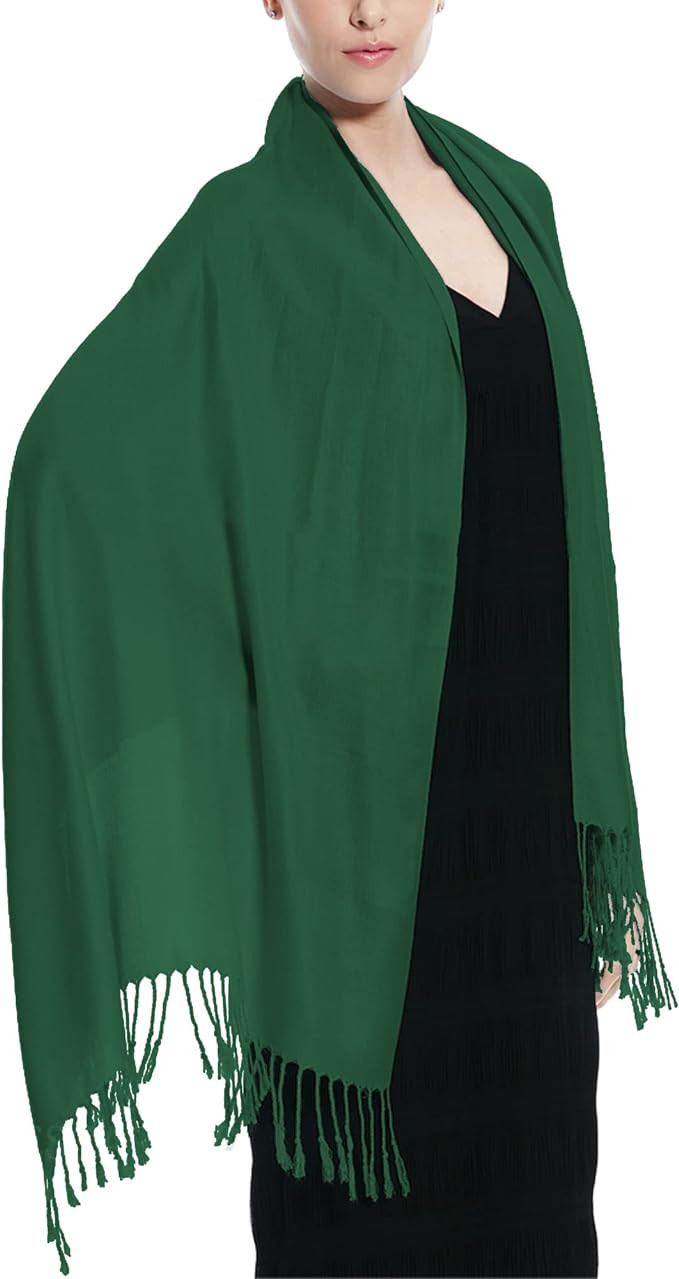 Women Large Soft Silky Pashmina Shawl Wrap Scarf in Plain Solid Colors | Amazon (US)