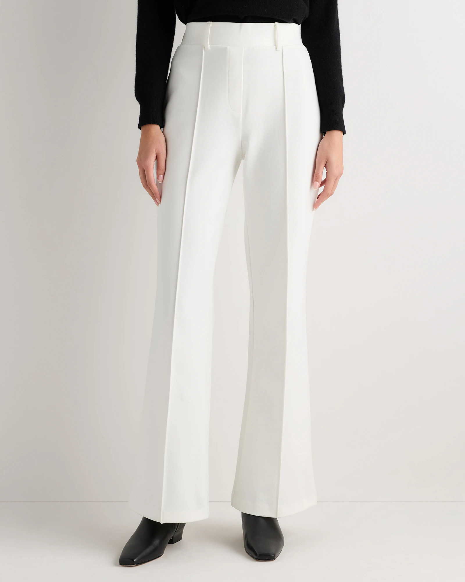Quince | Women's Ultra-Stretch Ponte Flare Leg Pants in Black, Size Small, Rayon | Quince