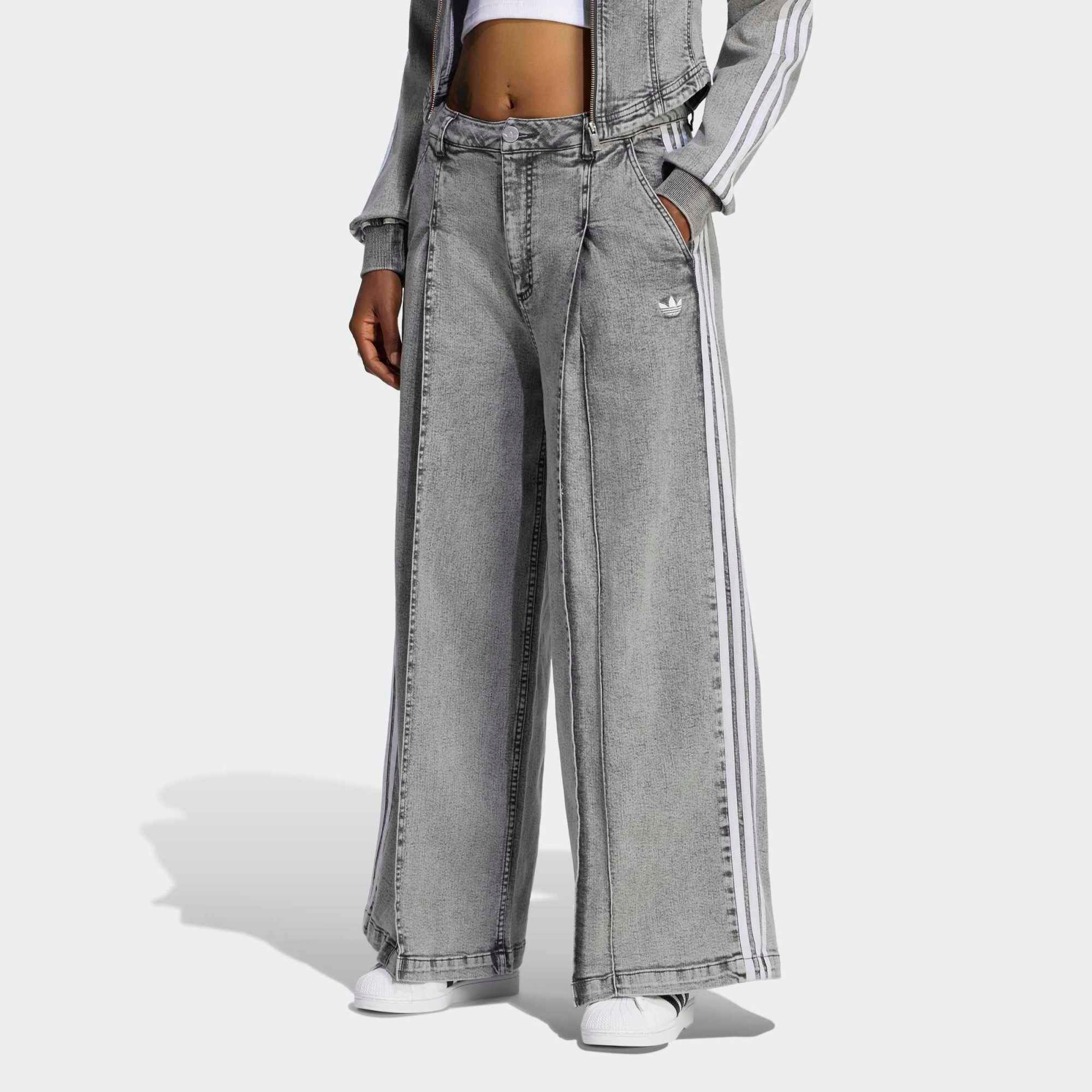 adidas Originals Women's Denim Pleated Wide Leg Pants, Size 27, Washed Grey Denim | DICK'S Sporting Goods