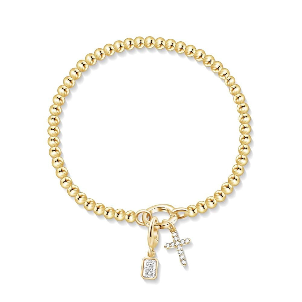Free bird Cross Birthstone Bracelet | Dainty 14K Gold Plated Cross Charm Bracelet for Women | Str... | Amazon (US)
