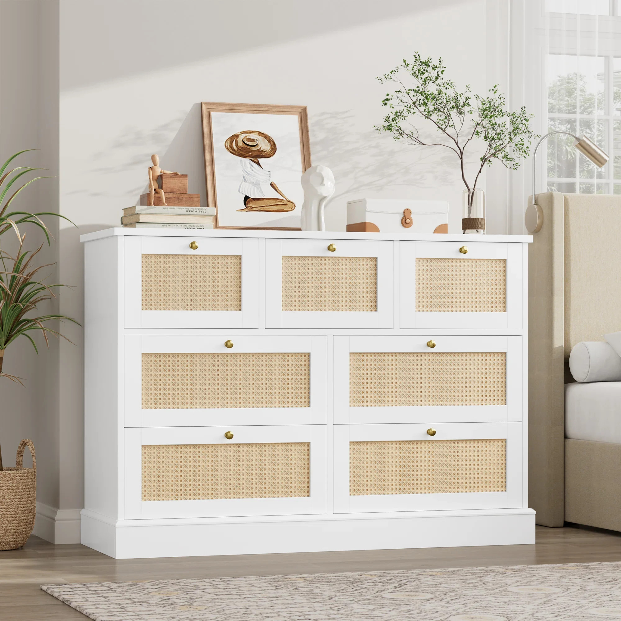 Joellen 44.5″ W 7-Drawer Rattan Wood Storage Chest – Modern & Mid-Century Style | Wayfair North America