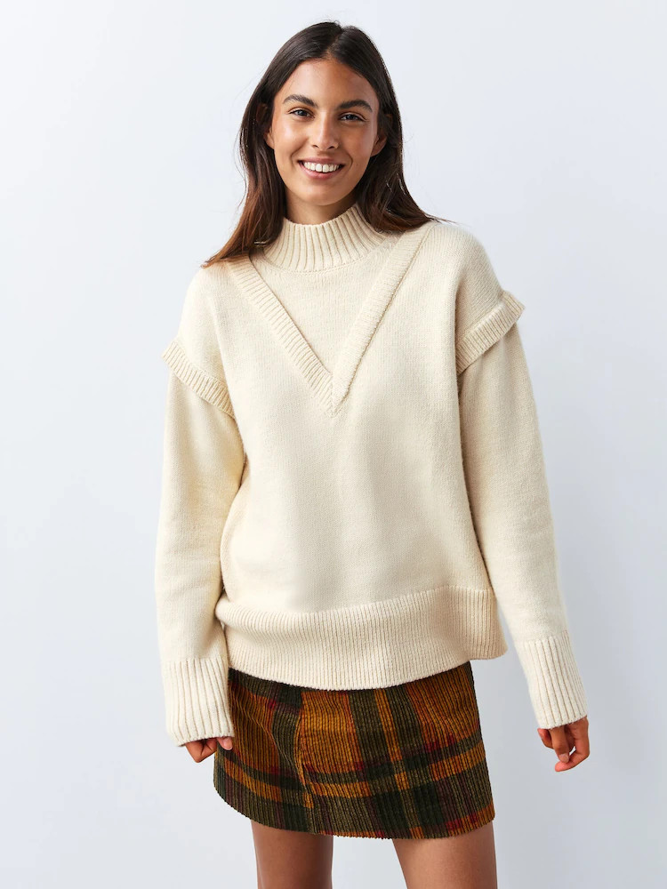 Ecru Cotton/Wool Blend Double Layer Jumper | Next EU